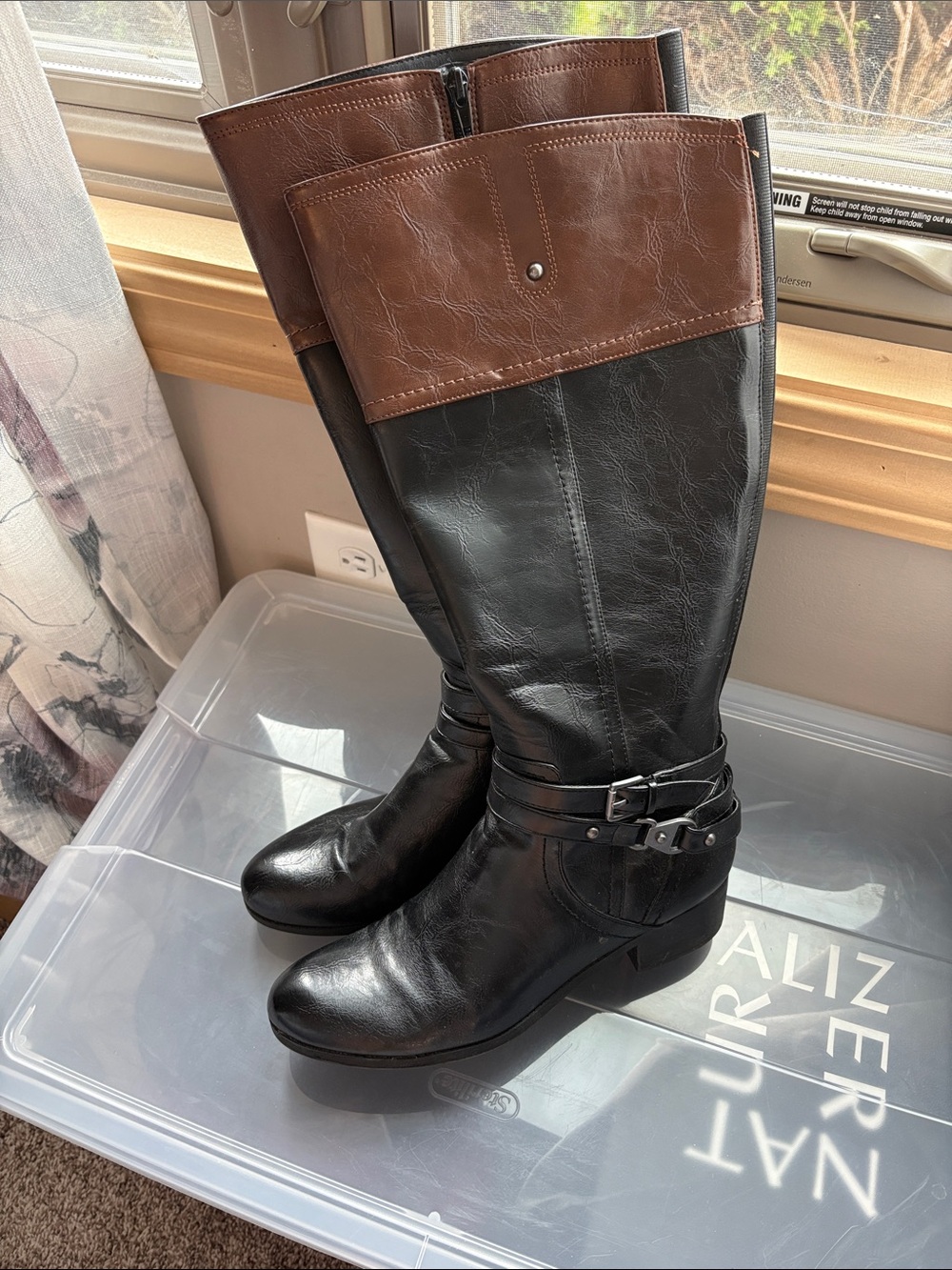 AEROSOLES Black and Brown Over-the-Knee Riding Boots